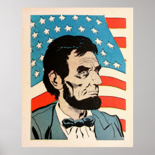 ヴィンテージ アブラハム・リンカーン アメリカ国旗 イラスト ポスター