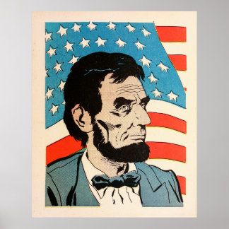 ヴィンテージ アブラハム・リンカーン アメリカ国旗 イラスト ポスター
