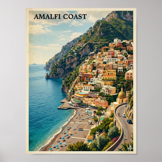 ヴィンテージ アマルフィ海岸 イタリア レトロ 旅行 ポスター (正面)