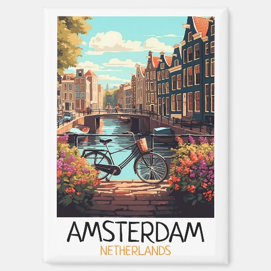 ヴィンテージ アムステルダム オランダ 絵画 マグネット (正面)