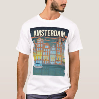 ヴィンテージ アムステルダム トラベルポスター Tシャツ ナイト