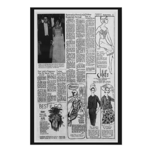ヴィンテージ アメリカの新聞 Kennedy 1963 ポスター (正面)