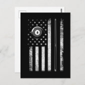 ヴィンテージ・アメリカン・フラグ・プール・スティック・ビリヤード8ボール ポストカード (正面/裏面)