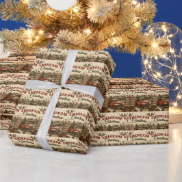 ヴィンテージ・アメリカーナ クリスマス 赤いトラック ホリデーカード ラッピングペーパー