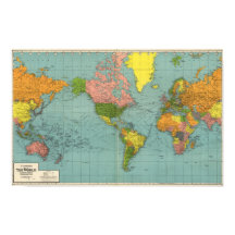 ヴィンテージ アメリカ中心 世界地図ポスター