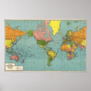 ヴィンテージ アメリカ中心 世界地図ポスター ポスター