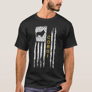 ヴィンテージ アメリカ国旗 ウェルシュ・コーギー シルエット Tシャツ