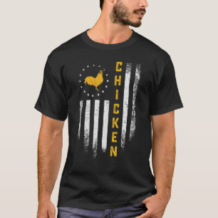 ヴィンテージ アメリカ国旗 ニワトリ 面白い ロースター ファーム シルエット Tシャツ