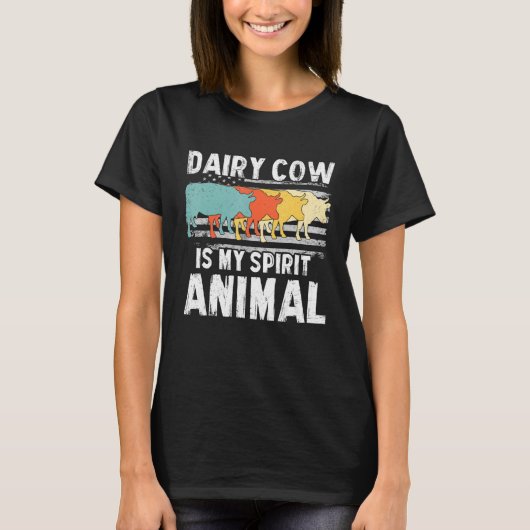 ヴィンテージ アメリカ国旗 乳牛 私の精神動物 Tシャツ (正面)