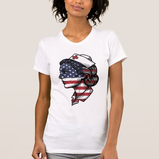 ヴィンテージ アメリカ国旗 看護師 プロフィール ベクター デザイン Tシャツ (正面)