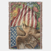 ヴィンテージ アメリカ国旗、鷲、USA 愛国アート スローブランケット (正面縦)