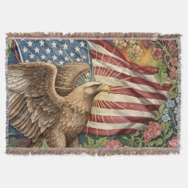 ヴィンテージ アメリカ国旗、鷲、USA 愛国アート スローブランケット
