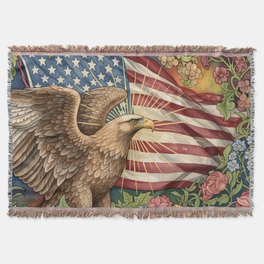 ヴィンテージ アメリカ国旗、鷲、USA 愛国アート スローブランケット (正面)
