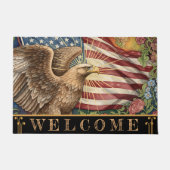 ヴィンテージ アメリカ国旗、鷲、USA 愛国アート ドアマット (正面)