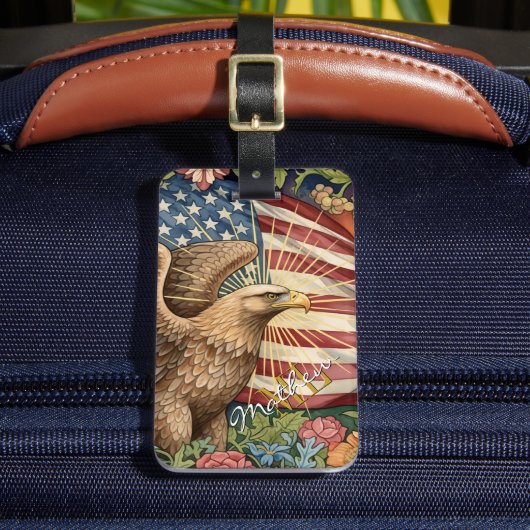 ヴィンテージ アメリカ国旗、鷲、USA 愛国アート ラゲッジタグ (正面インサイチュ2)