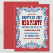 ヴィンテージ アメリカ独立記念日のBBQパーティー招待状 招待状 (正面/裏面)