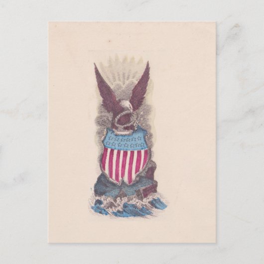 ヴィンテージ アメリカ 愛国的な 南北戦争時代の鷲の紋章 ポストカード (正面)