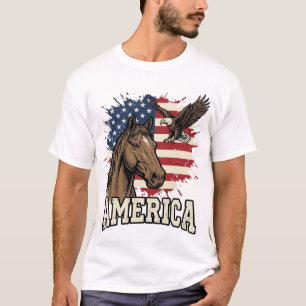 ヴィンテージ アメリカ 馬 ワシ 愛国 ベクター デザイン Tシャツ