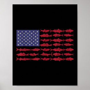 ヴィンテージ アメリカ �魚 アメリカ国旗 Tシャツ フィッシング ギフト ポスター