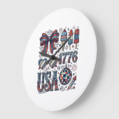 ヴィンテージ アメリカ 1776 愛国主義 サマーTシャツ デザイン 1 ラージ壁時計 (傾斜)