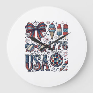 ヴィンテージ アメリカ 1776 愛国主義 サマーTシャツ デザイン 1 ラージ壁時計