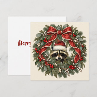 ヴィンテージ・アライグマのクリスマスリース シーズンカード