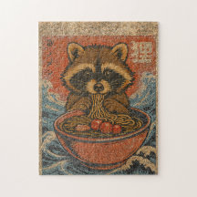 ヴィンテージ・アライグマのラーメン食べる 和風アート