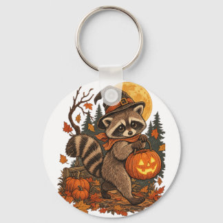 ヴィンテージ・アライグマ魔女のハロウィン・パンプキン・オータム キーホルダー