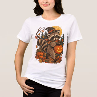 ヴィンテージ・アライグマ魔女のハロウィン・パンプキン・オータム トライブレンドTシャツ