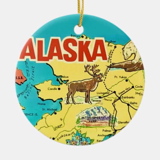 ヴィンテージ アラスカ地図 ポストカード セラミックオーナメント (正面)