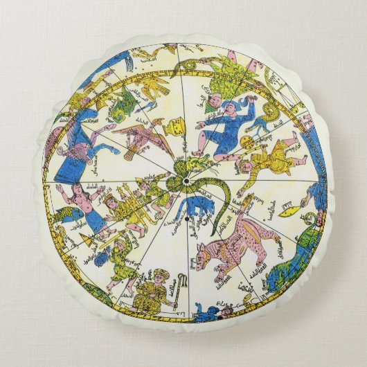 ヴィンテージ、アラビア球体、星座 ラウンドクッション (正面)