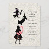 ヴィンテージ アリスインワンダーランド ティーパーティー 誕生日 招待状 (正面/裏面)