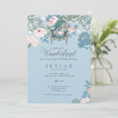 ヴィンテージ アリスインワンダーランド ピンクのバラ 誕生日 招待状 (スタンド正面)