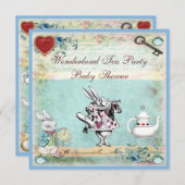 ヴィンテージ アリスインワンダーランド ベイビーシャワー ティーパーティー 招待状 (正面/裏面)