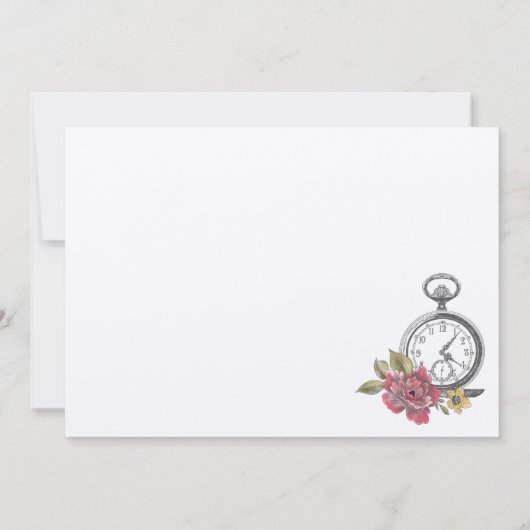 ヴィンテージ アリスインワンダーランド ポケットウォッチ & フラワーズ セーブザデート (裏面)