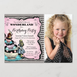 ヴィンテージ アリスインワンダーランド 誕生日パーティー 招待状