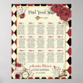 ヴィンテージ アリスインワンダーランド 赤 花柄 椅子 ポスター (正面)