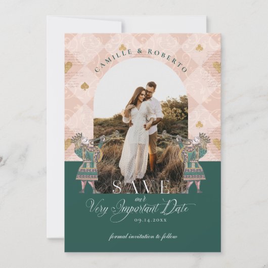 ヴィンテージ アリスインワンダーランド 重要な日付の写真 セーブザデート (正面)