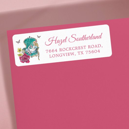 ヴィンテージ・アリス・イン・ワンダーランド緑の椅子に座る ラベル