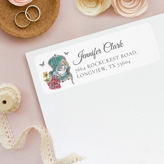 ヴィンテージ・アリス・イン・ワンダーランド緑の椅子に座る ラベル