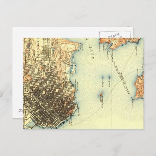ヴィンテージ アルカトラズ サンフランシスコ 地図 ポストカード (正面/裏面)