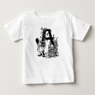 ヴィンテージ アルファベット レター A 花 フラワーズ ビクトリアン ガールズ ベビーTシャツ