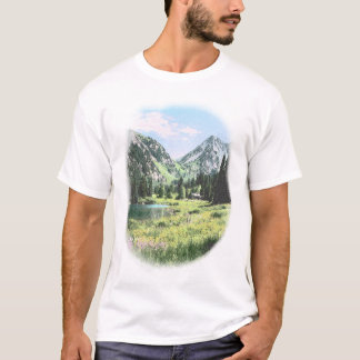 ヴィンテージ アルプスの山と湖の風景グラフィック Tシャツ