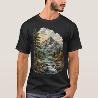 ヴィンテージ アルプスの荒野の山の風景 Tシャツ