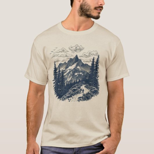 ヴィンテージ アルプス山岳 エングレービング アート Tシャツ (正面)
