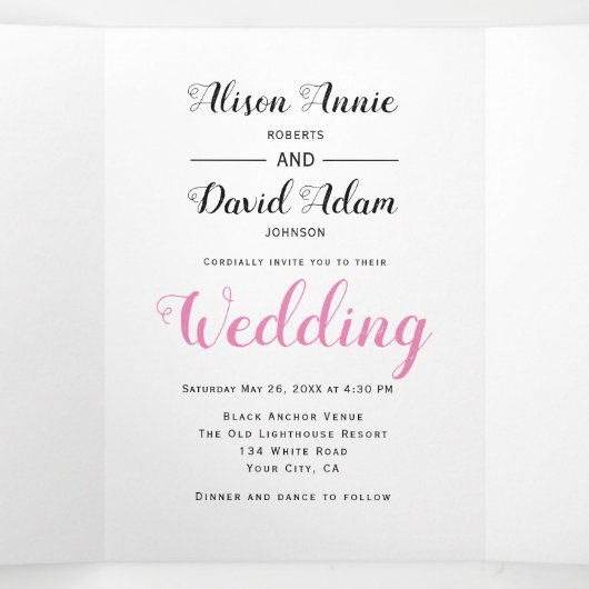 ヴィンテージ アンカー ピンクの花 海事 結婚式 三つ折り招待状 (内部中)