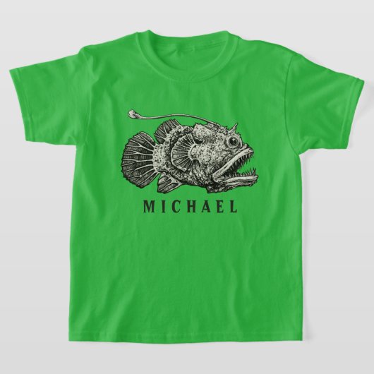 ヴィンテージ アングラーフィッシュ 深海魚 名前入れ可能 Tシャツ (レイダウン)