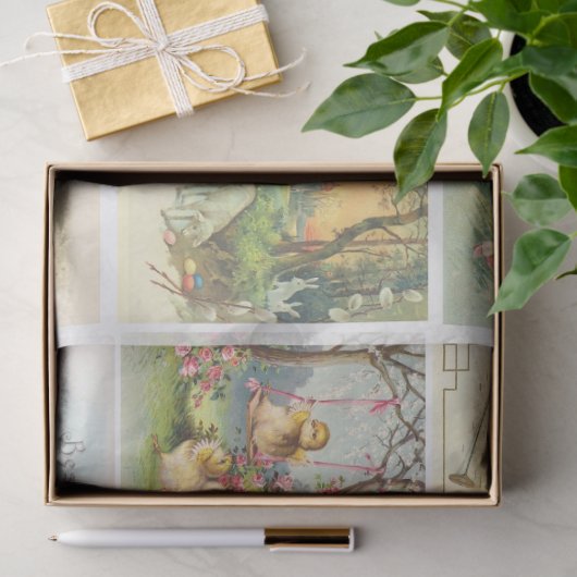 ヴィンテージ&アンティークイースターポストカードラビットデクページ 薄葉紙 (ギフト)