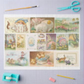 ヴィンテージ&アンティークイースターポストカードラビットデクページ 薄葉紙 (クラフト)