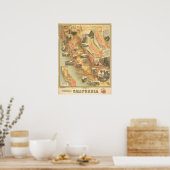 ヴィンテージ,アンティークカリフォルニアの地図,レトロ ポスター (キッチン)